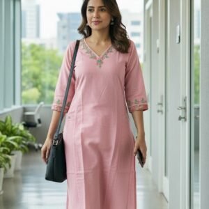 Emb. Princess Kurti_Baby Pink