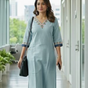 Emb. Princess Kurti_light Blue