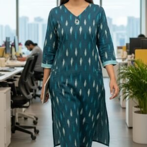 Princess Kurti Ikat_Dark Blue